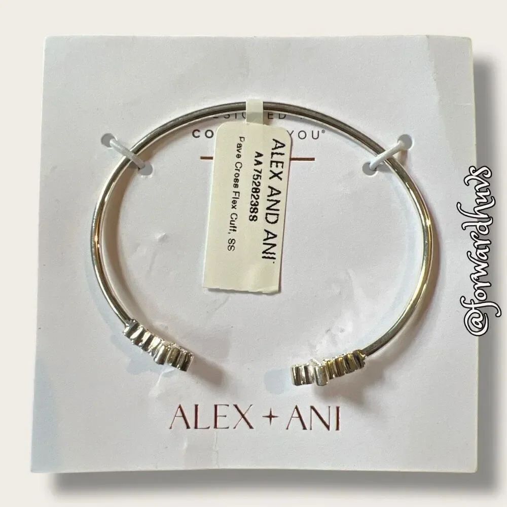 Alex + Ani Pavé Cross Flex Cuff - Shiny Silver Tone Nickel Free
